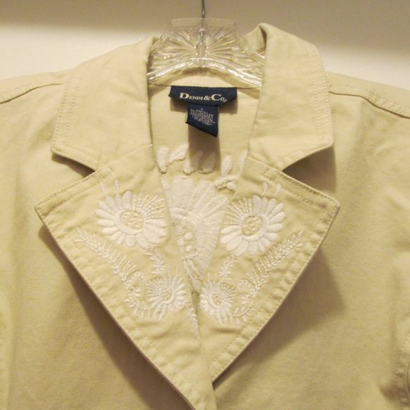 Denim & Co Embroidered Jacket w White Flowers - Picture 9 of 12